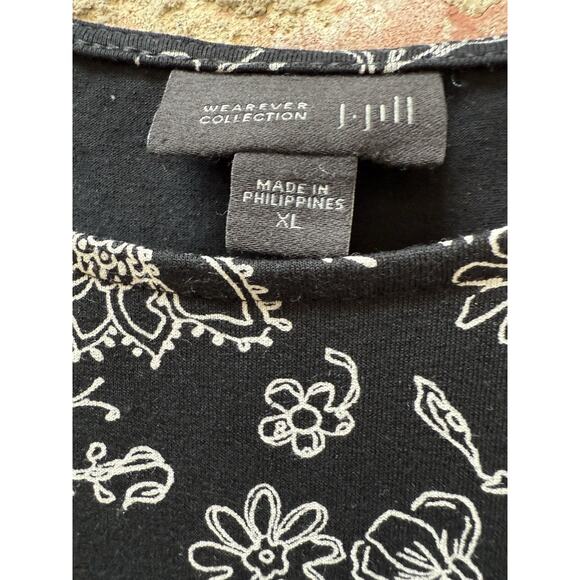 J. Jill Wearever Collection Black & White Floral Print Shift Dress XL Sleeveless - Picture 5 of 7